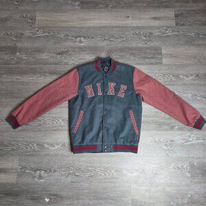 Nike - Men's Haze Crew Varsity Letterman Jacket Denim Blue Red 579982-490 Medium